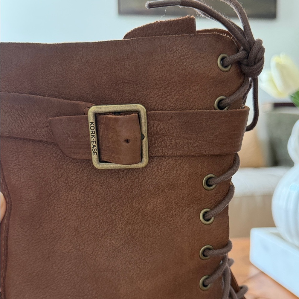 Women's Brown Lace-Up Leather Combat Boots - Picture 2 of 6